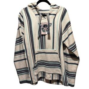 Original Senor Lopez Blue‎ and Cream Stripes Baja Hoodie NWT Size S